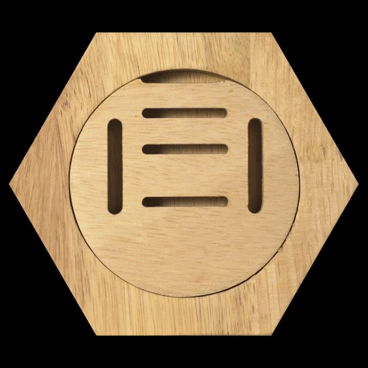 The Holder, straight-on — six equal sides